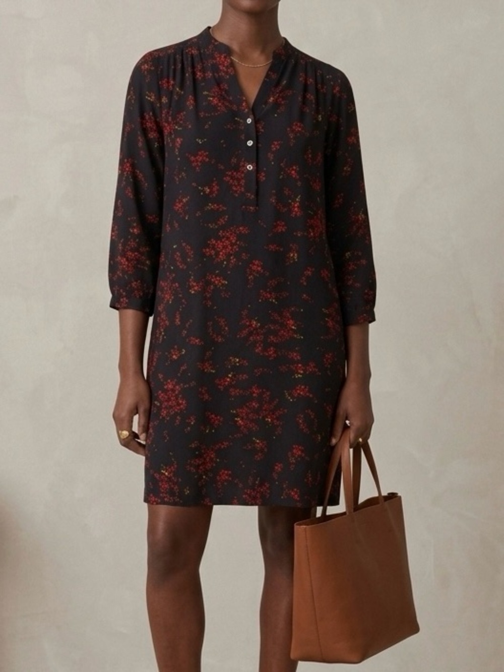 Hobbs London Floral Shift Dress Size 6 Black Red | Elegant 3/4 Sleeve